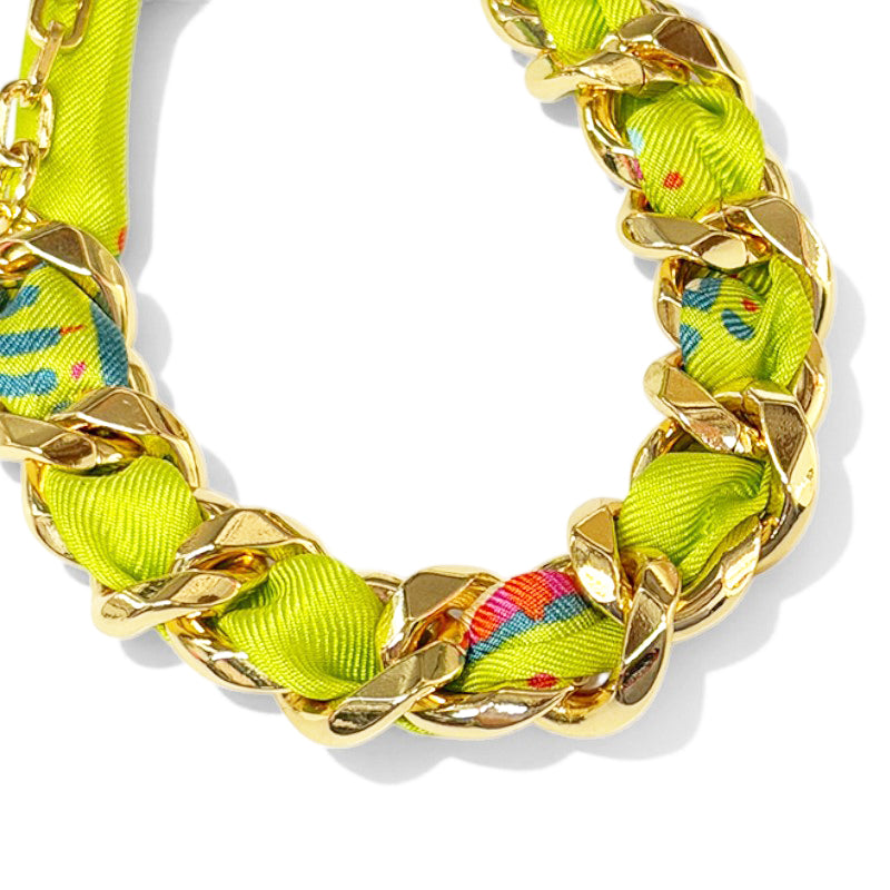 Decembre Gold Bracelet with 1cm Clairvoyance Green Silk Twill
