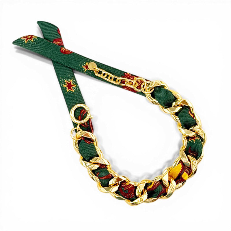 Decembre Gold Bracelet with 1cm Astrologie Green Silk Twill