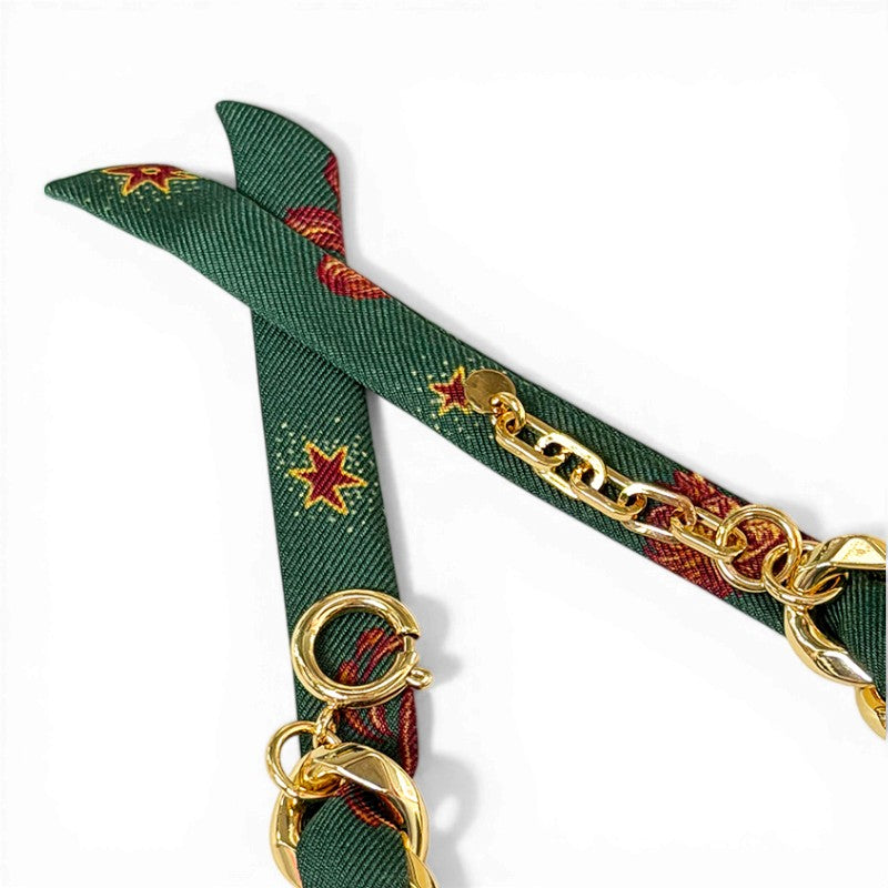 Decembre Gold Bracelet with 1cm Astrologie Green Silk Twill