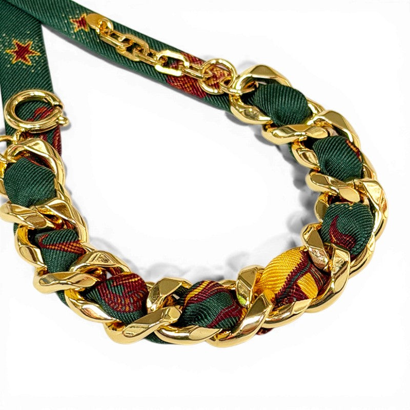 Decembre Gold Bracelet with 1cm Astrologie Green Silk Twill
