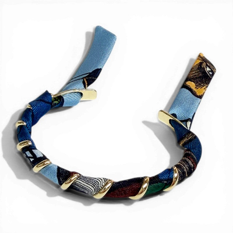 Octobre Gold Bracelet with 1cm Lafete Blue Silk Twill