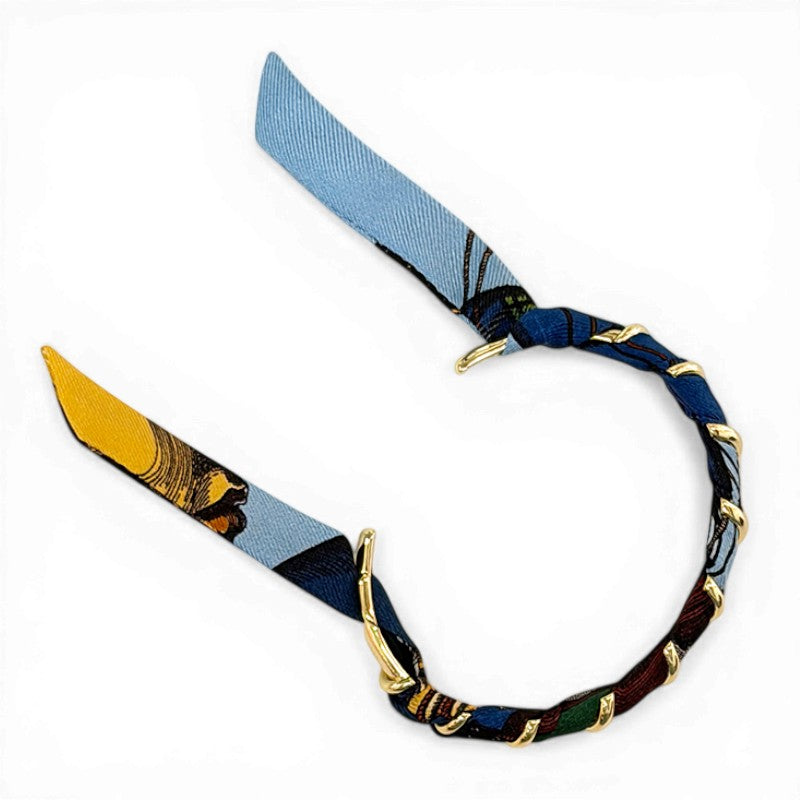 Octobre Gold Bracelet with 1cm Lafete Blue Silk Twill
