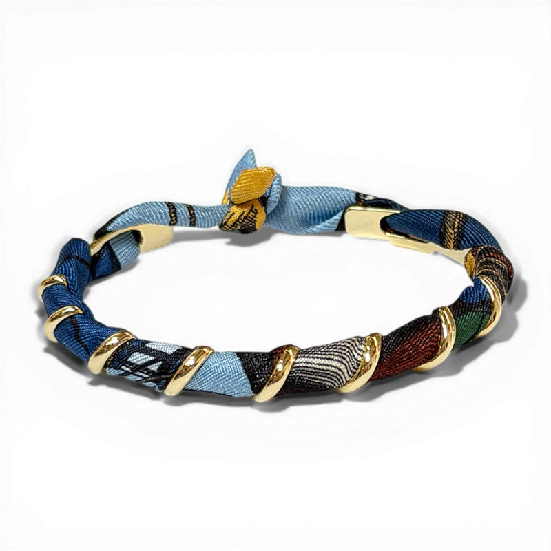 Octobre Gold Bracelet with 1cm Lafete Blue Silk Twill