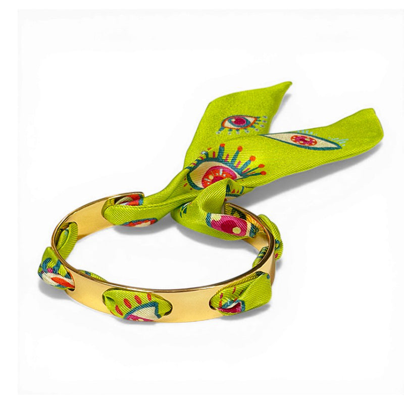 Septembre Gold Bracelet with 2cm Clairvoyance Green Silk Twill