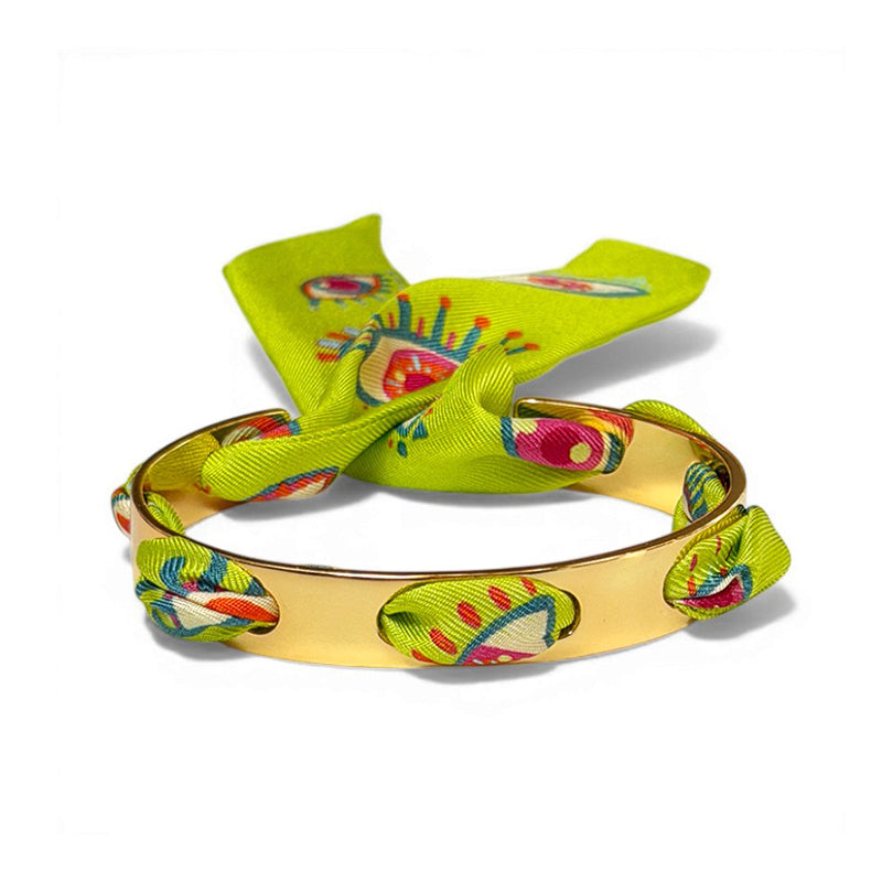 Septembre Gold Bracelet with 2cm Clairvoyance Green Silk Twill