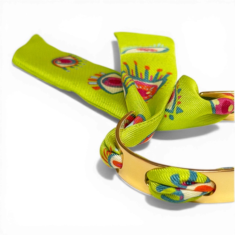 Septembre Gold Bracelet with 2cm Clairvoyance Green Silk Twill