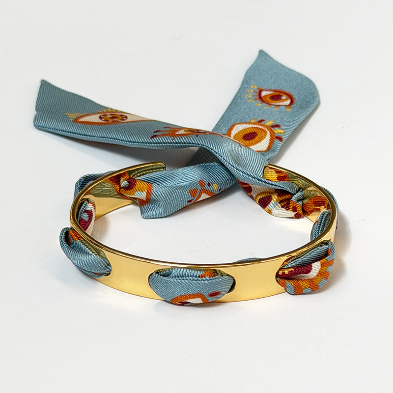 Septembre Gold Bracelet with 2cm Clairvoyance Blue Silk Twill