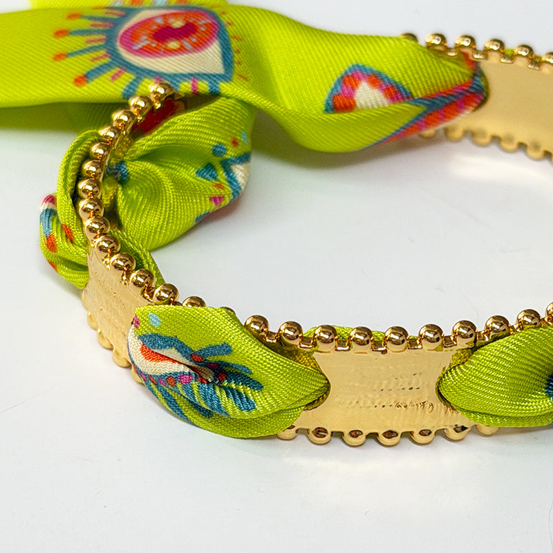 Diva Gold Bracelet with 2cm Clairvoyance Green Silk Twill