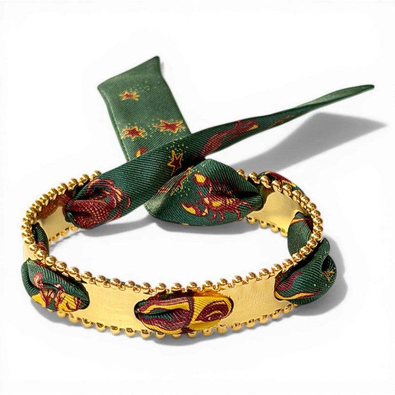 Diva Gold Bracelet with 2cm Green Astrologie Silk Twill