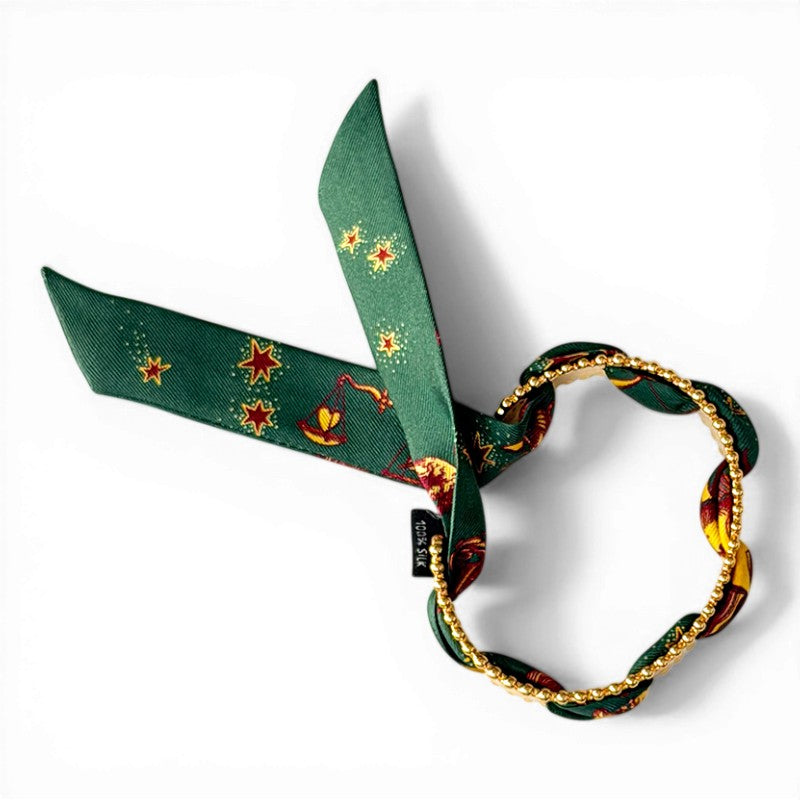 Diva Gold Bracelet with 2cm Green Astrologie Silk Twill