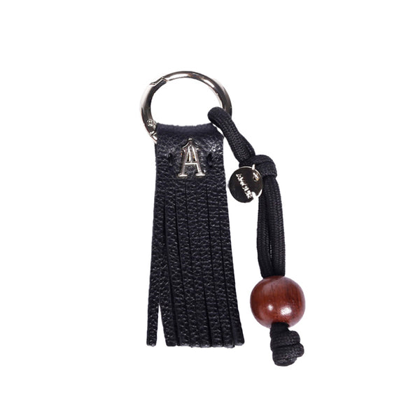 Leather Fringed Key Ring Black
