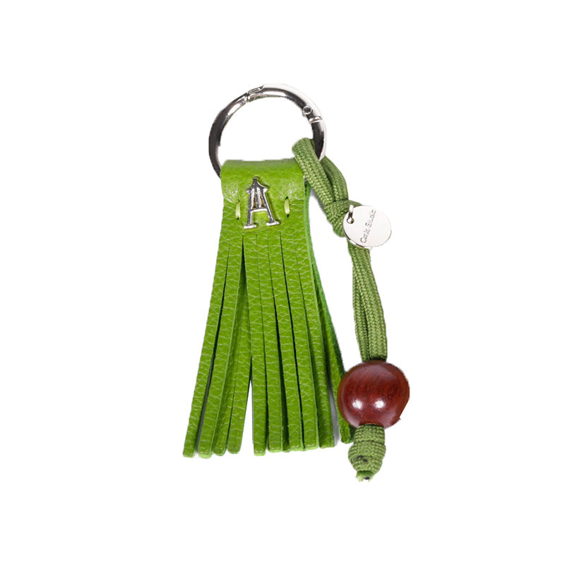 Leather Fringed Key Ring Grass Green