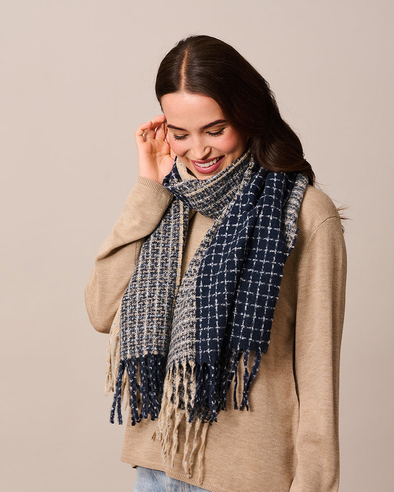 Navy Patch Knit Scarf