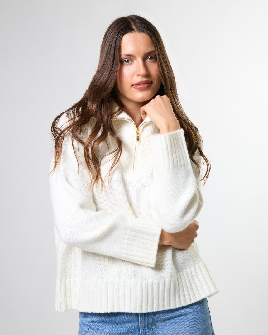 Cory Zip Knit Ivory