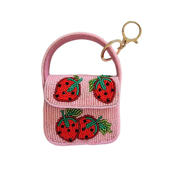 Mini Beaded Handbag Keychain Strawberries