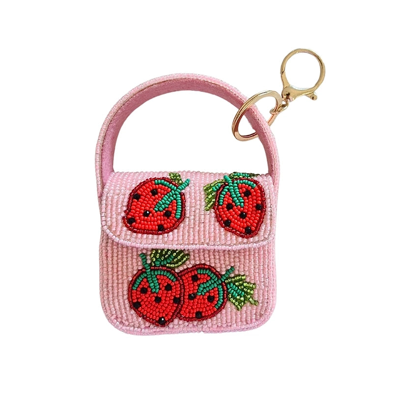 Mini Beaded Handbag Keychain Strawberries