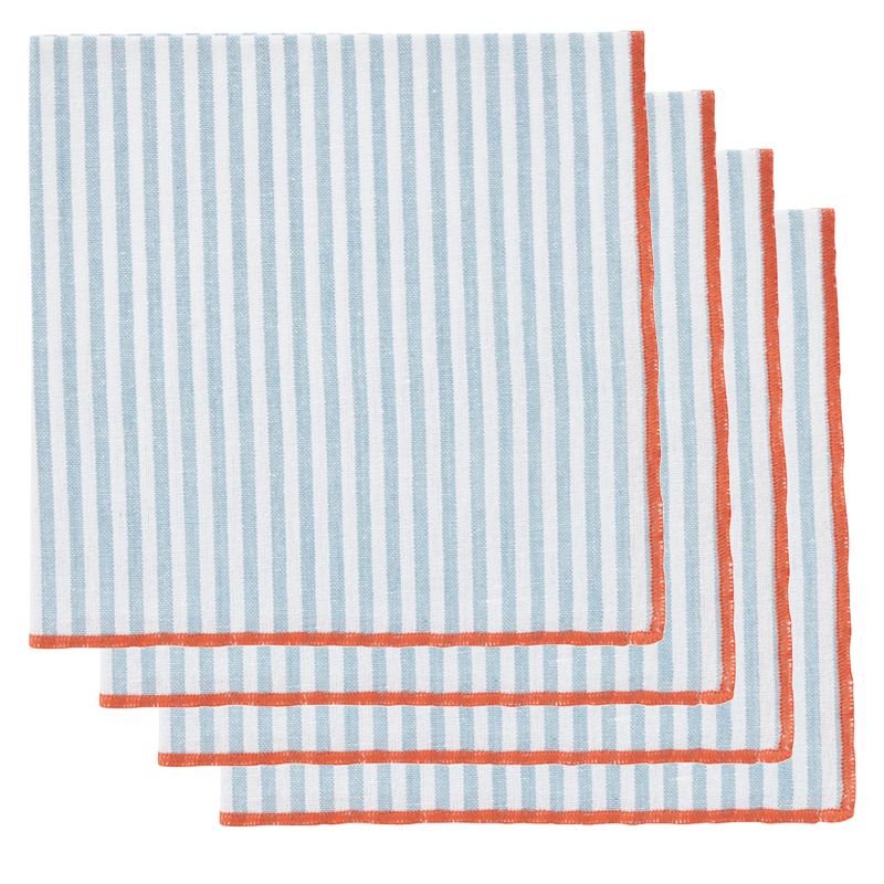 Faye Cotton Stripe Napkins Sky/Red Set of 4