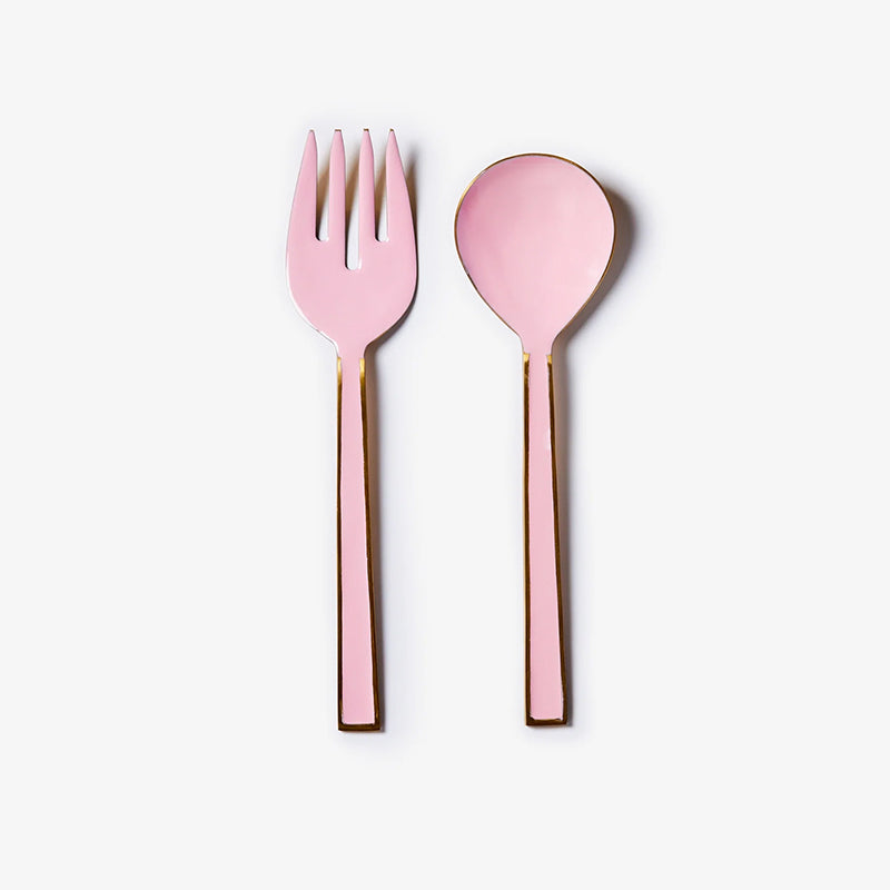 Enamel Rose Salad Servers Set of 2