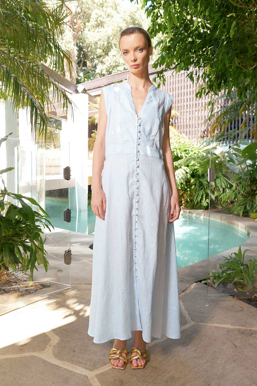 Summer Linen Maxi Dress Sky