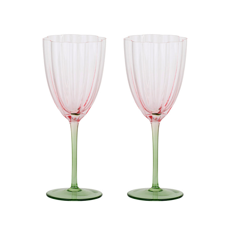 Lotti Tulip Wine Glass Set of 2 Pink/Green