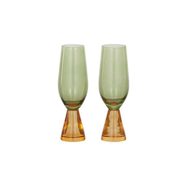 Pyramid Set of 2 Flutes Amber/Green