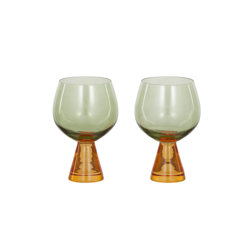 Pyramid Set of 2 Glass Goblets Amber/Green