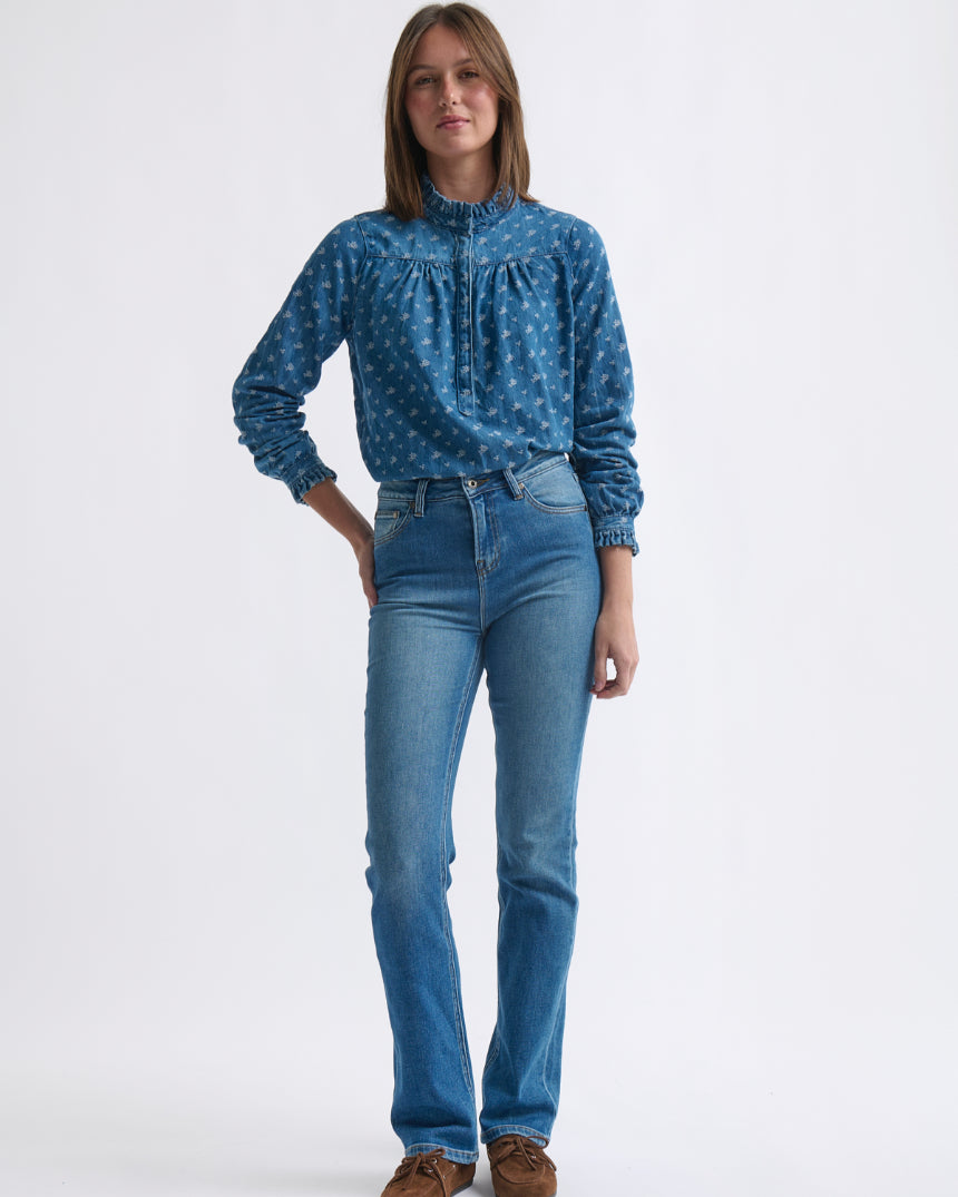 Tamara Shirt Denim with Flower