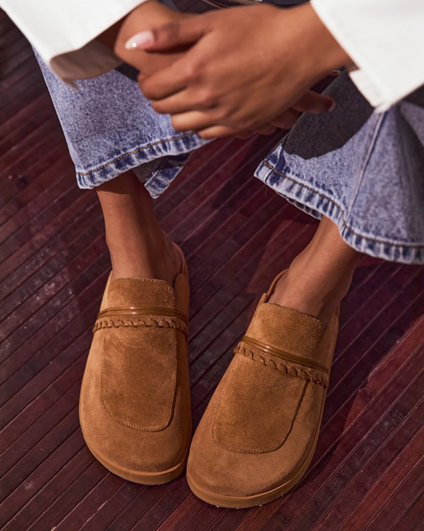 Della Leather Mule Tan Suede