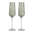 Green Ribbed Champagne Flute Set of 2