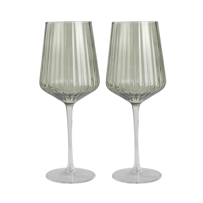 Green Ribbed Wine Glass Set of 2