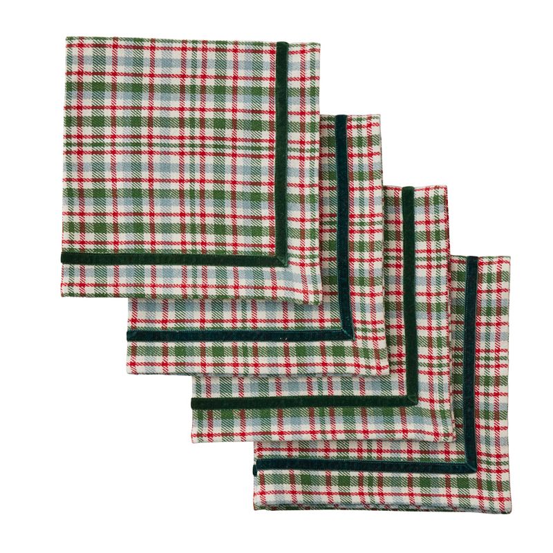 Check Napkins Velvet Trim Set of 4