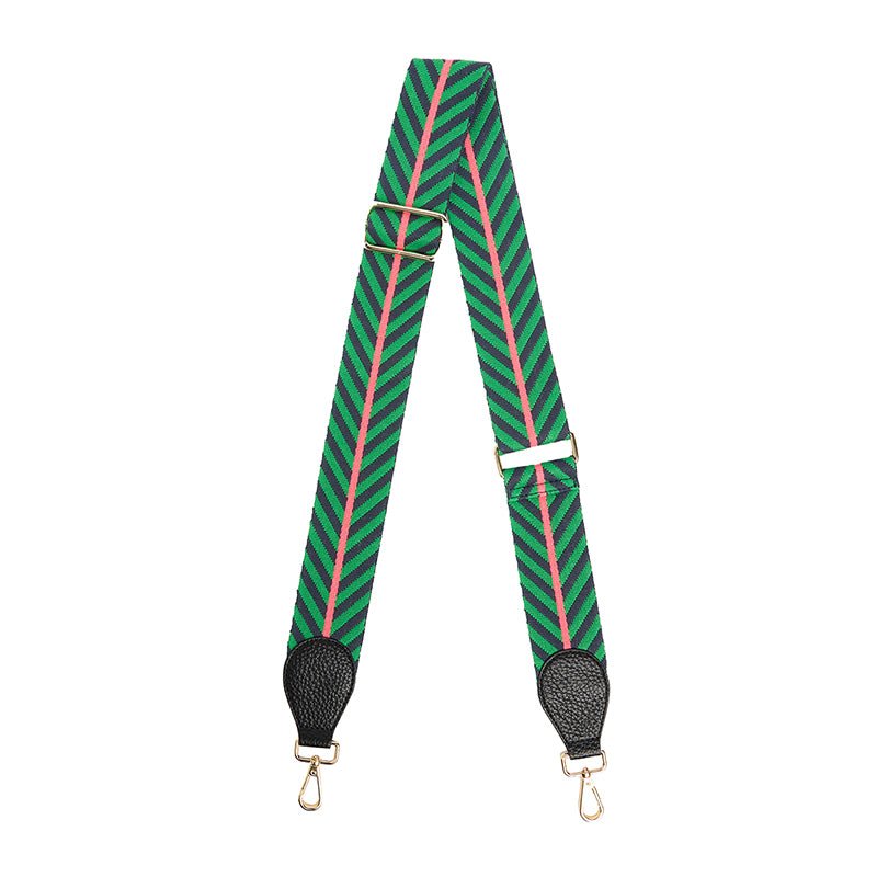 Find Accent Bag Strap Black with Green/Navy Chevron - Elms + King at Bungalow Trading Co.