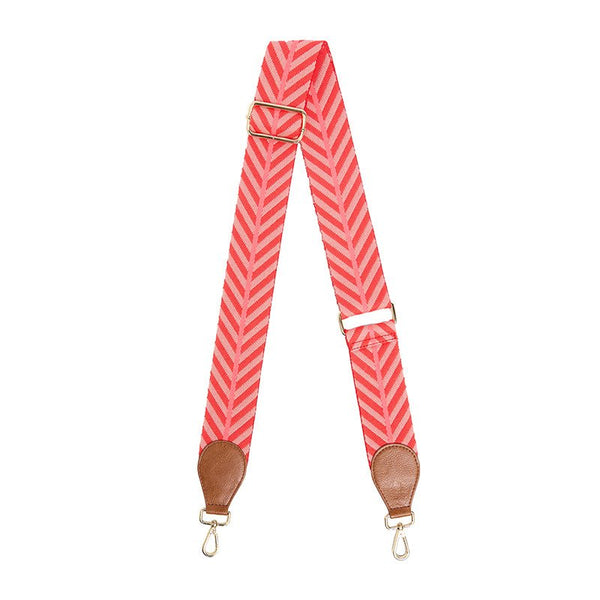 Find Accent Bag Strap Tan with Coral/Red Chavron - Elms + King at Bungalow Trading Co.