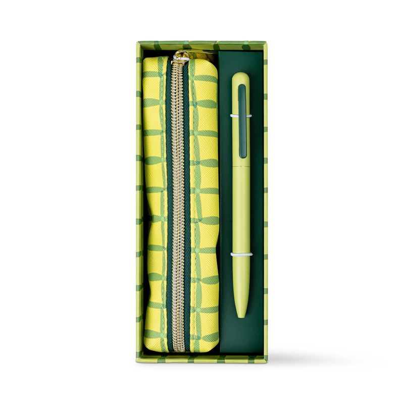 Pen & Pouch Set Green Lattice