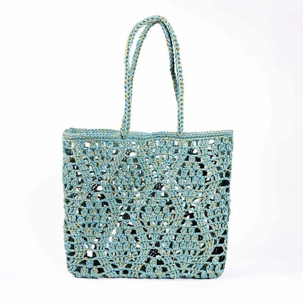 Find Anouk Blue Gold Crochet Basket - French Bazaar at Bungalow Trading Co.