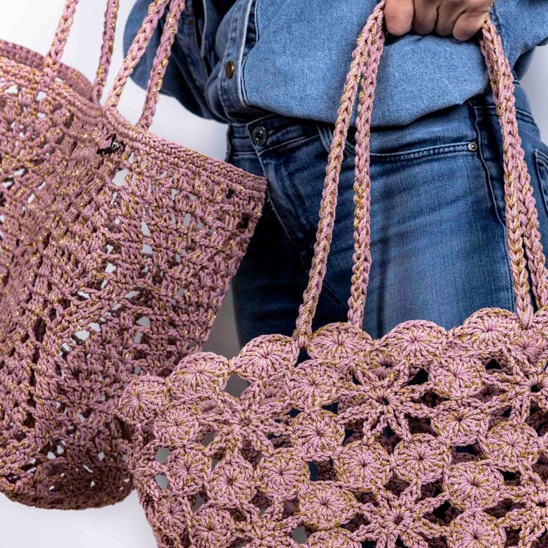 Find Anouk Pink Gold Crochet Basket - French Bazaar at Bungalow Trading Co.