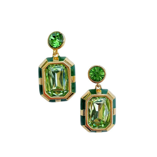 Find Aura Glass Gem Enamel Earring Green - Zoda at Bungalow Trading Co.
