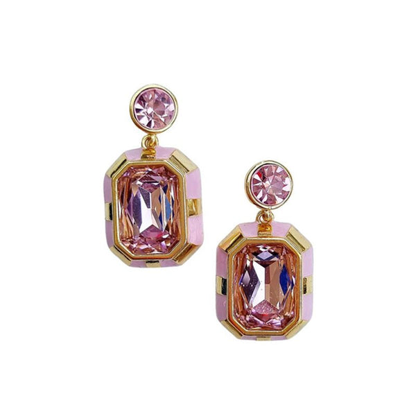 Find Aura Glass Gem Enamel Earring Pink - Zoda at Bungalow Trading Co.