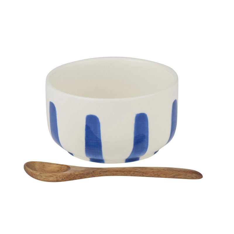 Find Azzuro Stripe Ceramic Bowl with Spoon - Coast to Coast at Bungalow Trading Co.