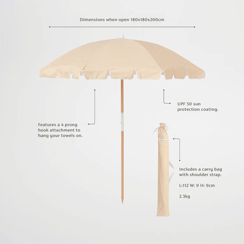 Find Beach Umbrella Mango Bay Golden Mustard Stripe - Sunnylife at Bungalow Trading Co.