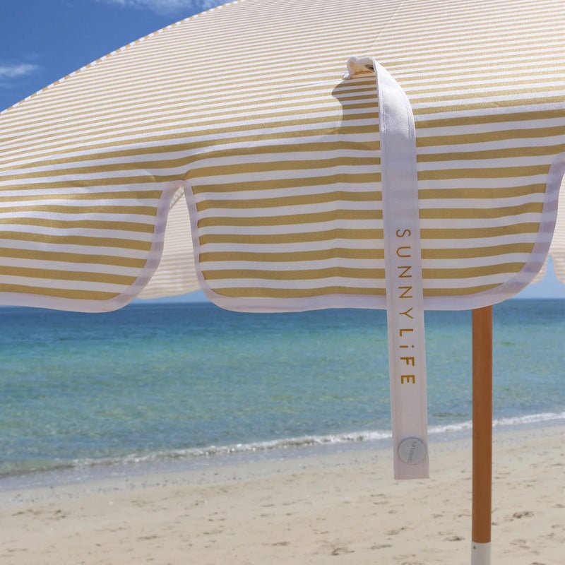 Find Beach Umbrella Mango Bay Golden Mustard Stripe - Sunnylife at Bungalow Trading Co.