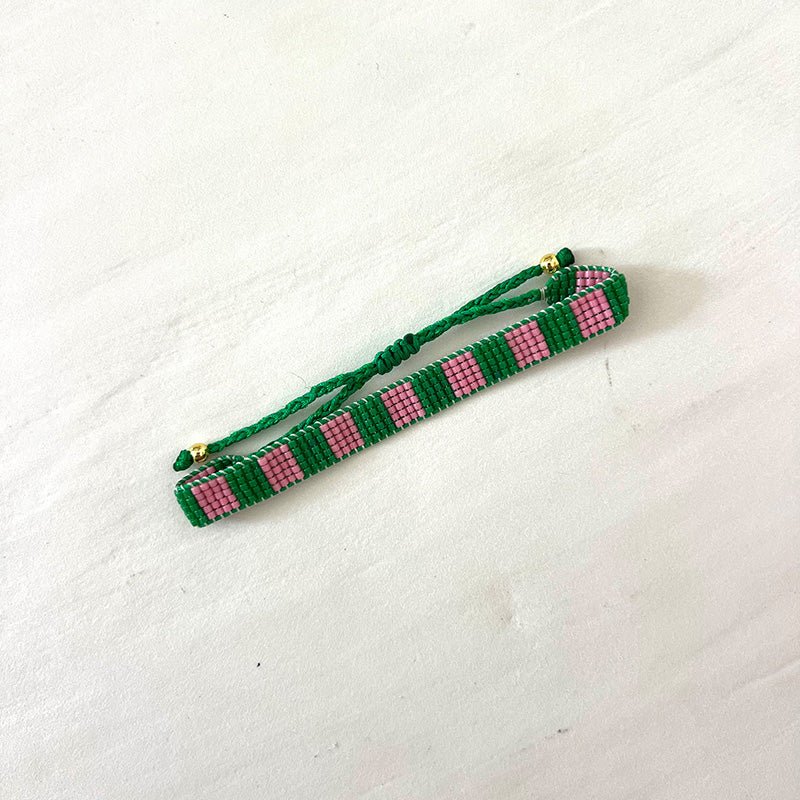 Find Beaded Check Bracelet Green & Pink - Isabella Redwood at Bungalow Trading Co.