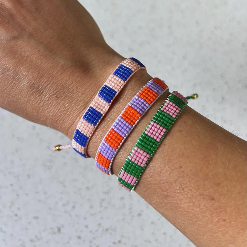 Find Beaded Check Bracelet Green & Pink - Isabella Redwood at Bungalow Trading Co.