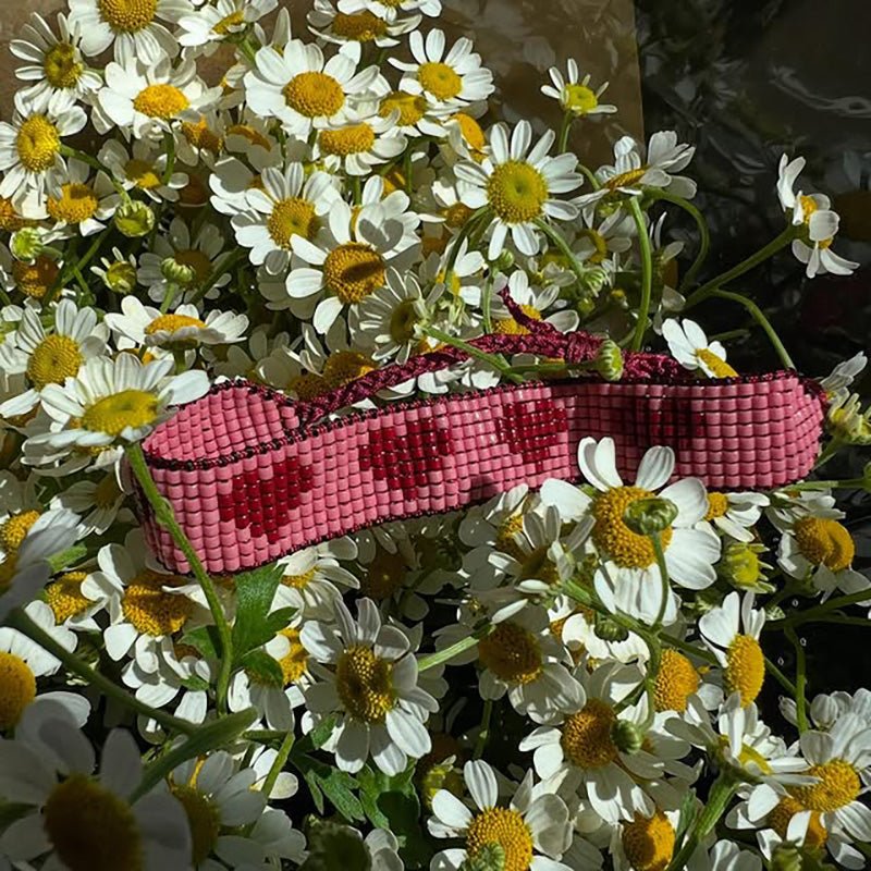 Find Beaded Hearts Bracelet Pink & Red - Isabella Redwood at Bungalow Trading Co.