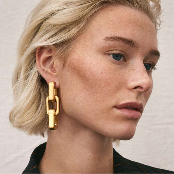 Find Big Tank Earrings Gold - Vanessa Baroni at Bungalow Trading Co.