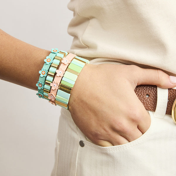 Green + Gold Wide Tile Bracelet