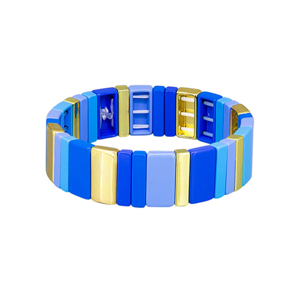 Blue + Gold Wide Tile Bracelet