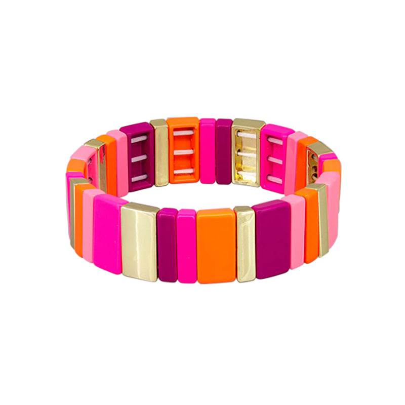 Pink + Gold Wide Tile Bracelet