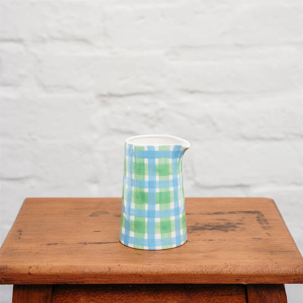 Find Blue and Green Gingham Milk Jug - Noss at Bungalow Trading Co.