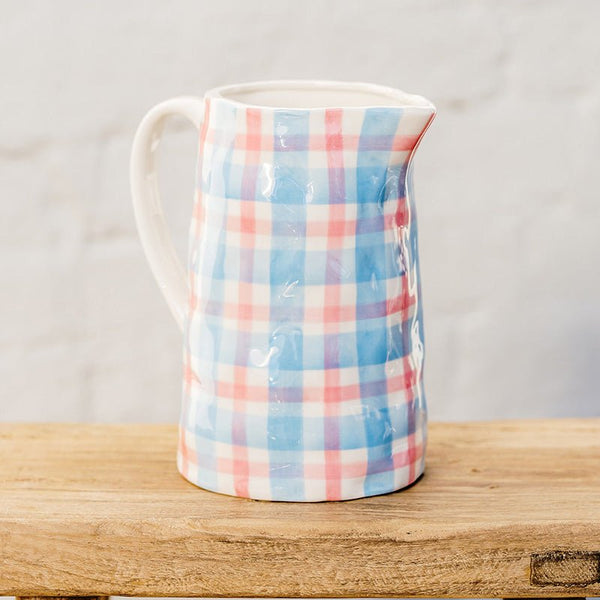 Find Blue and Pink Gingham Jug Medium - Noss at Bungalow Trading Co.